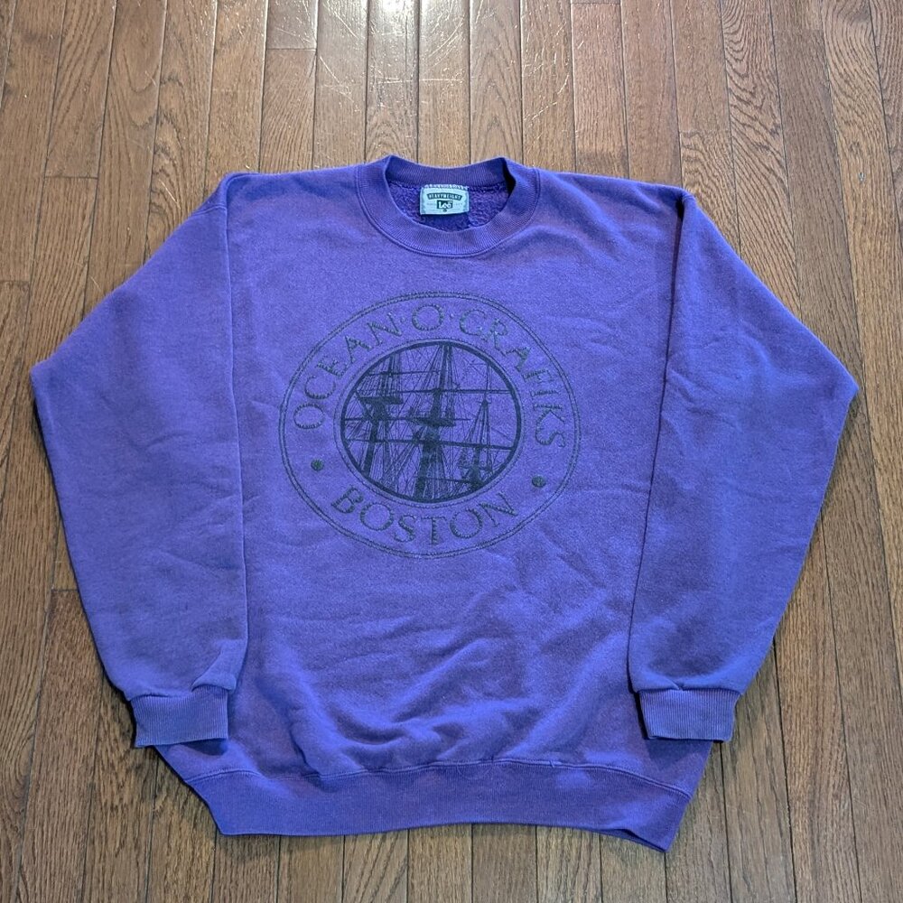 Vintage Lees Heavyweight Ocean Grafiks Boston Crewneck Made in USA - Size L